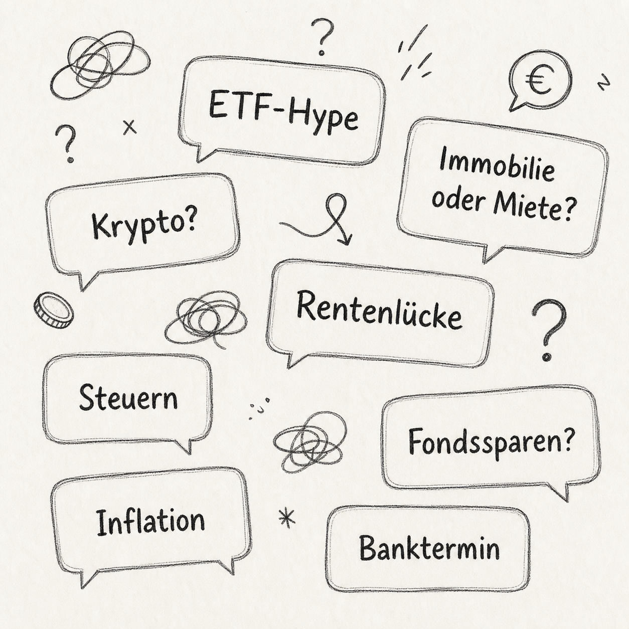 Offene Finanzfragen: ETF-Hype, Krypto, Rentenlücke, Steuern, Inflation, Banktermin